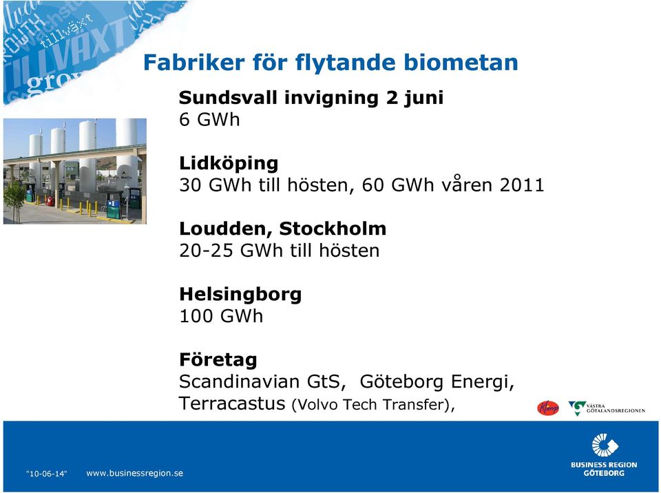 Stockholm 20-25 GWh till hösten Helsingborg 100 GWh Företag