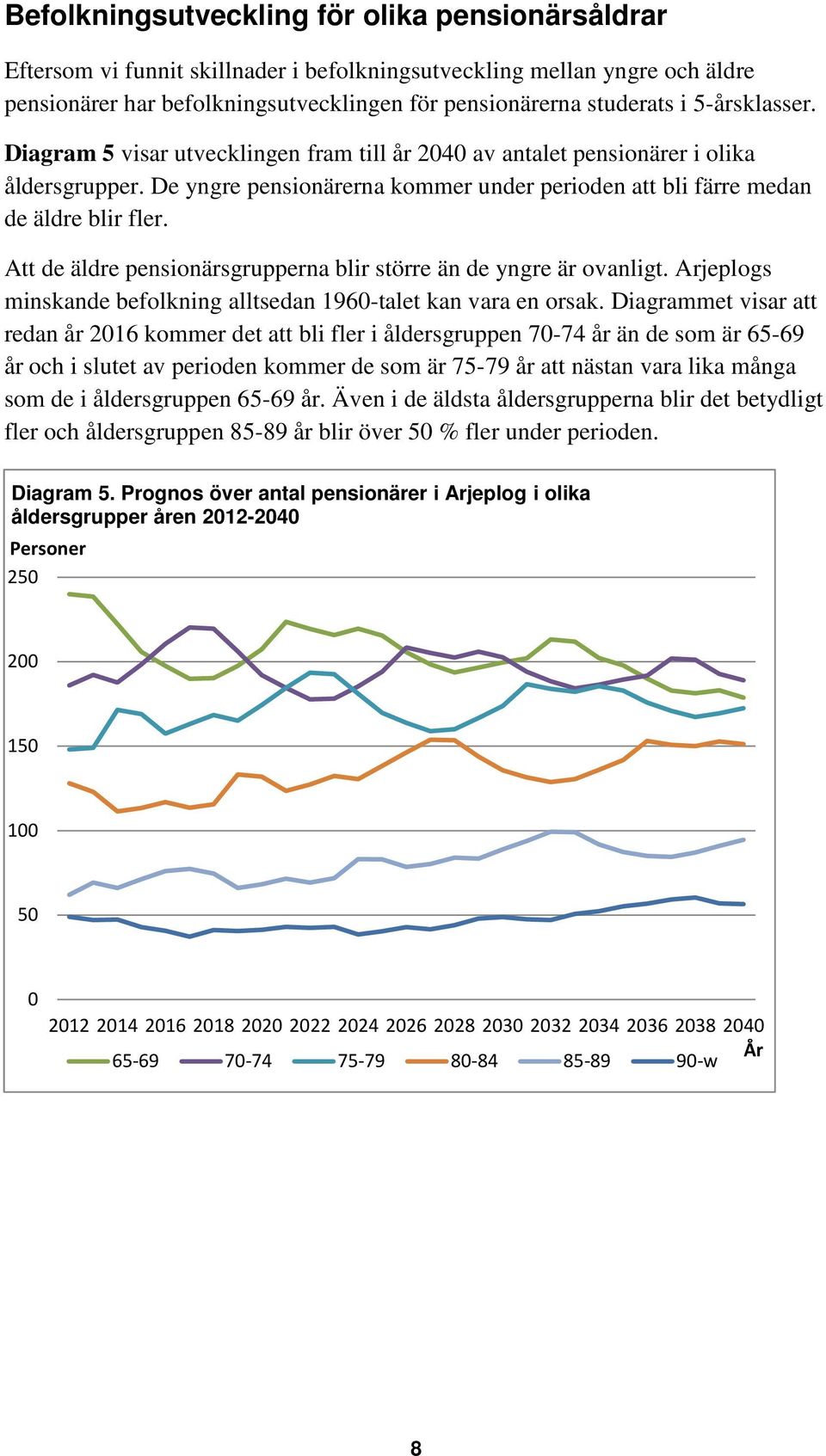 Att de äldre pensionärsgrupperna blir större än de yngre är ovanligt. Arjeplogs minskande befolkning alltsedan 1960-talet kan vara en orsak.