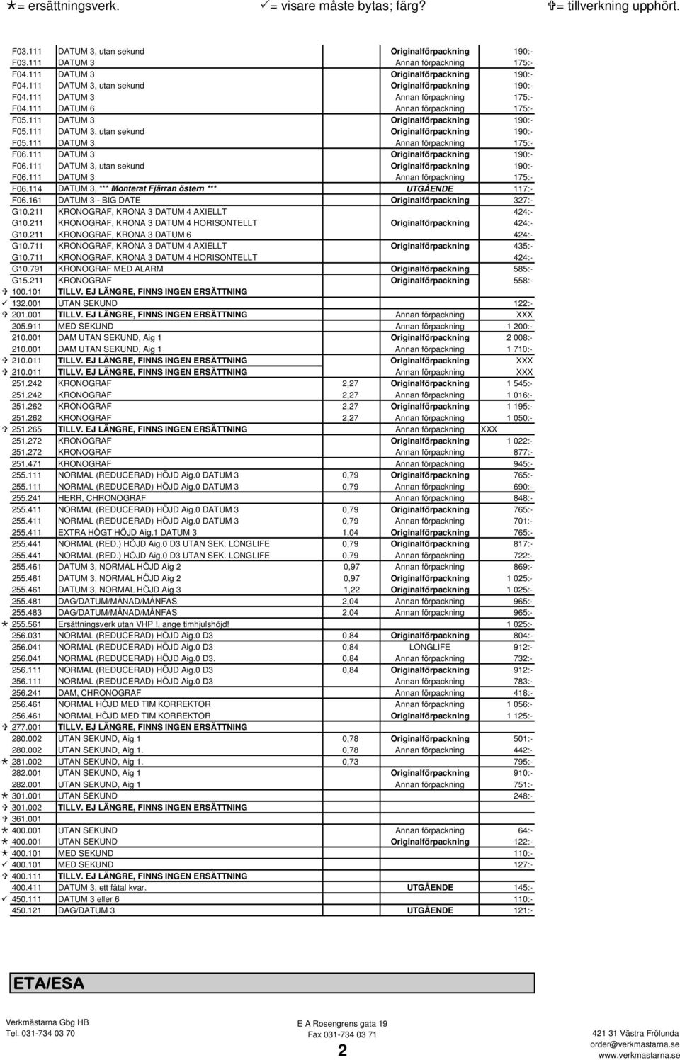 111 DATUM 3 Annan förpackning 175:- F06.111 DATUM 3 Originalförpackning 190:- F06.111 DATUM 3, utan sekund Originalförpackning 190:- F06.111 DATUM 3 Annan förpackning 175:- F06.114 DATUM 3, *** Monterat Fjärran östern *** UTGÅENDE 117:- F06.