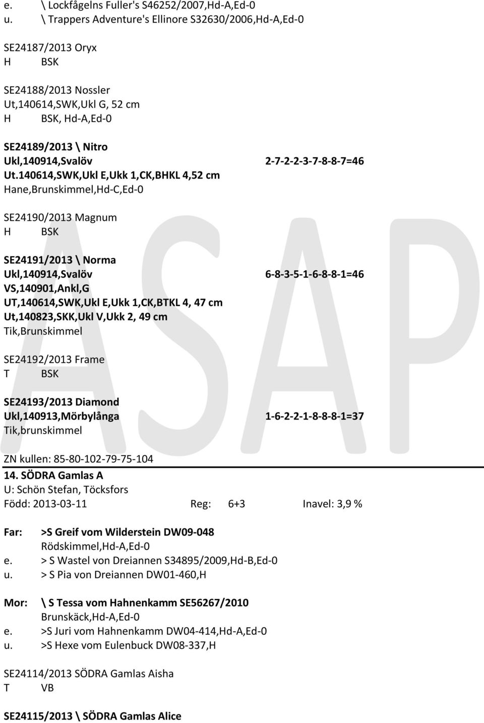 140614,SWK,Ukl E,Ukk 1,CK,BHKL 4,52 cm Hane,Brunskimmel,Hd-C,Ed-0 SE24190/2013 Magnum SK SE24191/2013 \ Norma Ukl,140914,Svalöv 6-8-3-5-1-6-8-8-1=46 VS,140901,Ankl,G UT,140614,SWK,Ukl E,Ukk 1,CK,BTKL