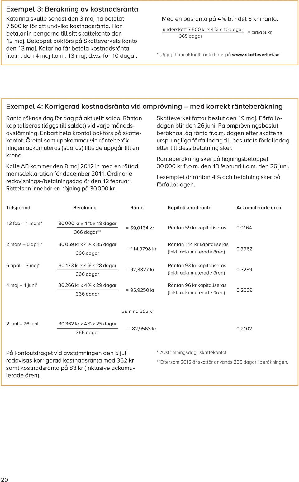 underskott 7 500 kr x 4 % x 10 dagar 365 dagar = cirka 8 kr * Uppgift om aktuell ränta finns på www.skatteverket.