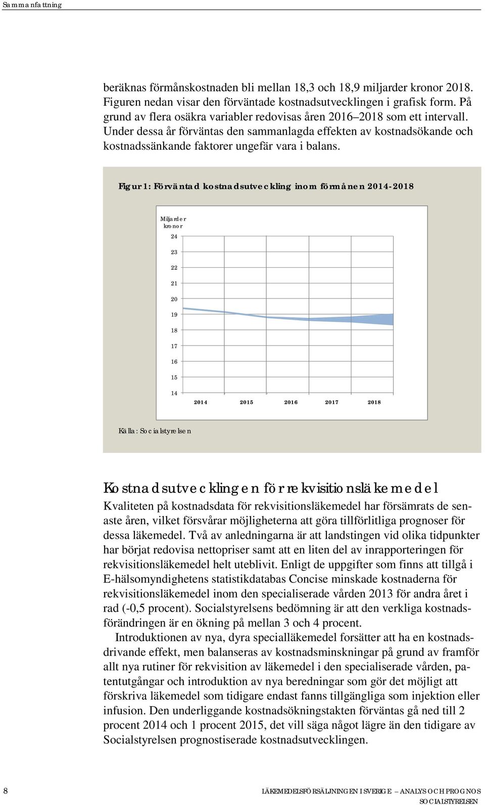 Figur 1: Förväntad kostnadsutveckling inom förmånen 2014-2018 Miljarder kronor 24 23 22 21 20 19 18 17 16 15 14 131231 2014 141231 151231 2015 161231 2016 171231 2017 2018 181231 Källa: