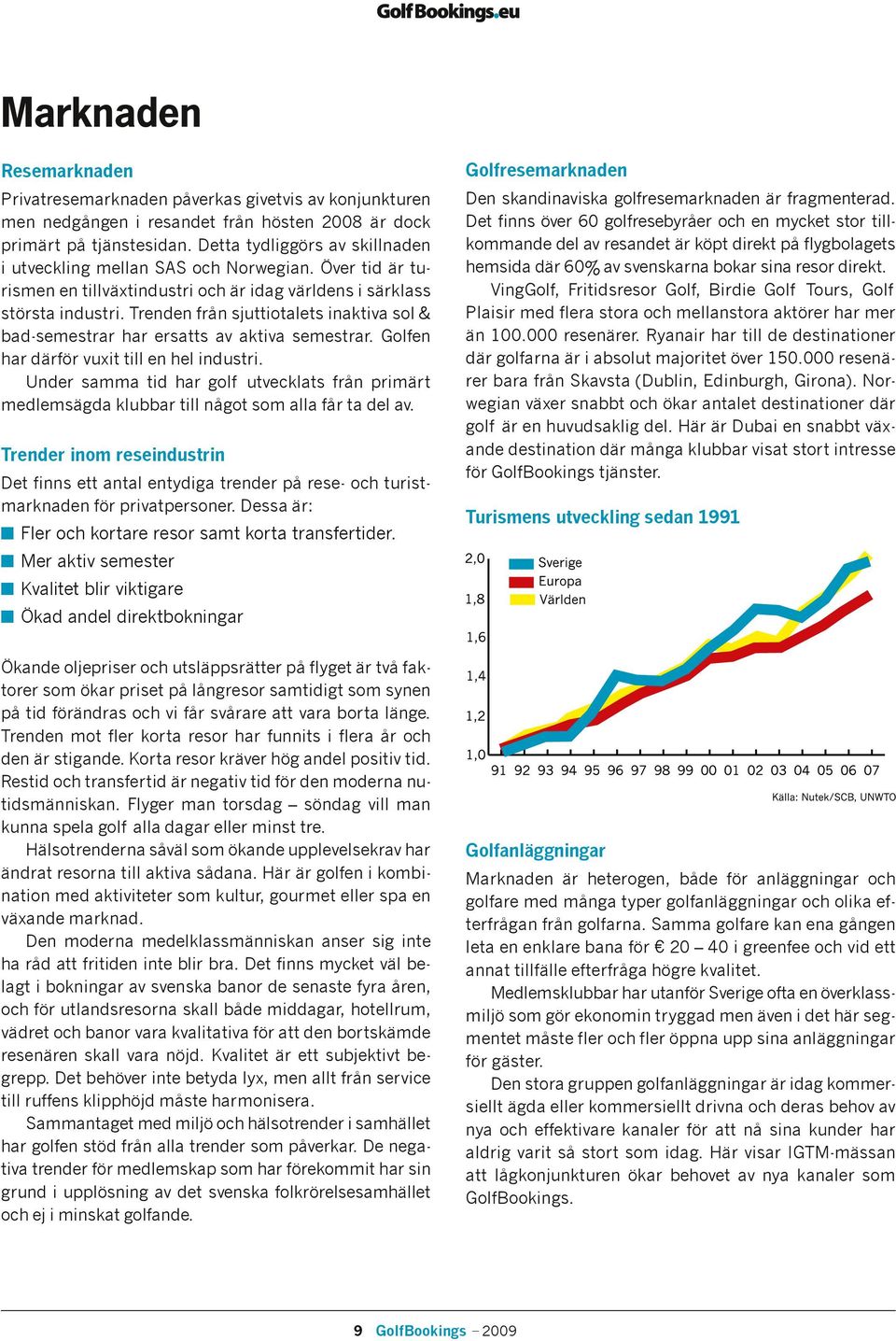 Trenden från sjuttiotalets inaktiva sol & bad-semestrar har ersatts av aktiva semestrar. Golfen har därför vuxit till en hel industri.