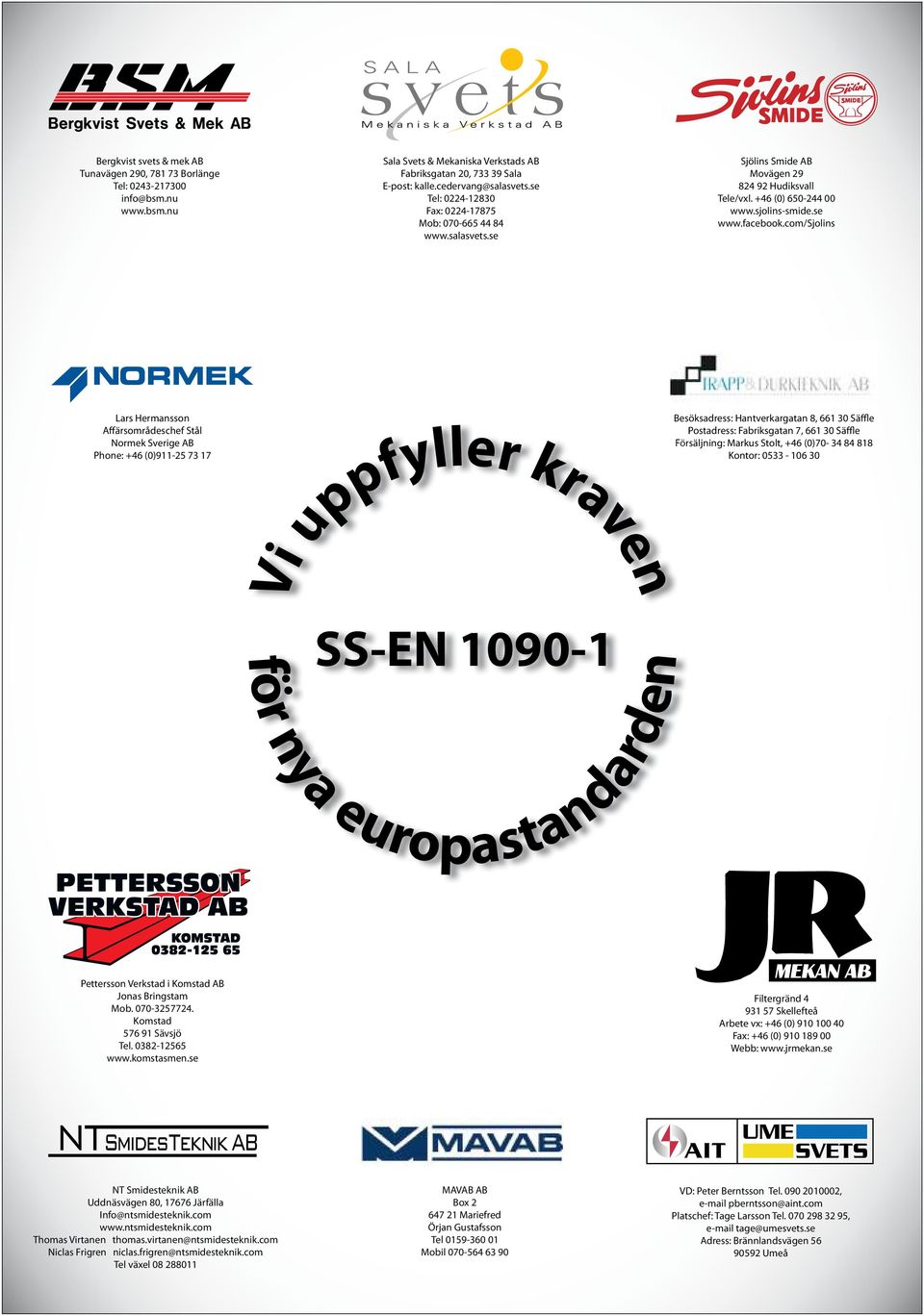 com/sjolins Lars Hermansson Affärsområdeschef Stål Normek Sverige AB Phone: +46 (0)911-25 73 17 Besöksadress: Hantverkargatan 8, 661 30 Säffle Postadress: Fabriksgatan 7, 661 30 Säffle Försäljning: