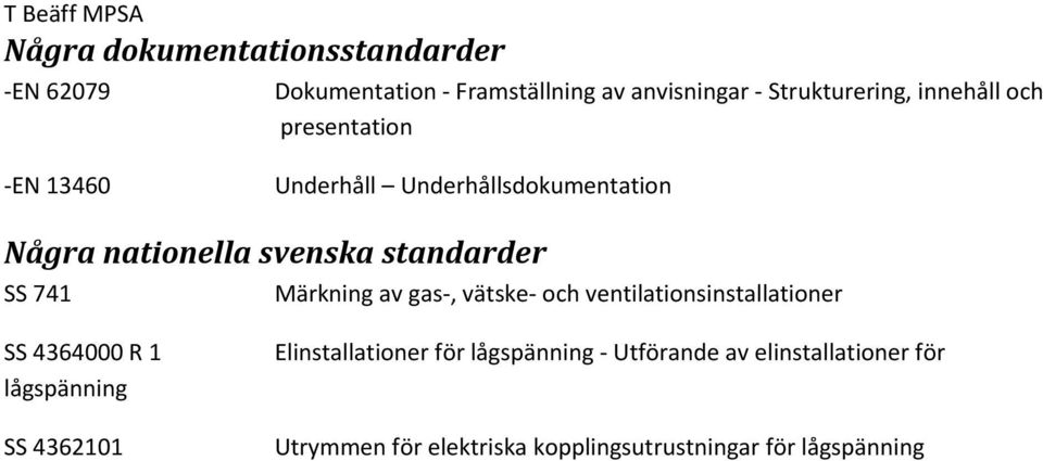 Märkning av gas, vätske och ventilationsinstallationer SS 4364000 R 1 lågspänning SS 4362101