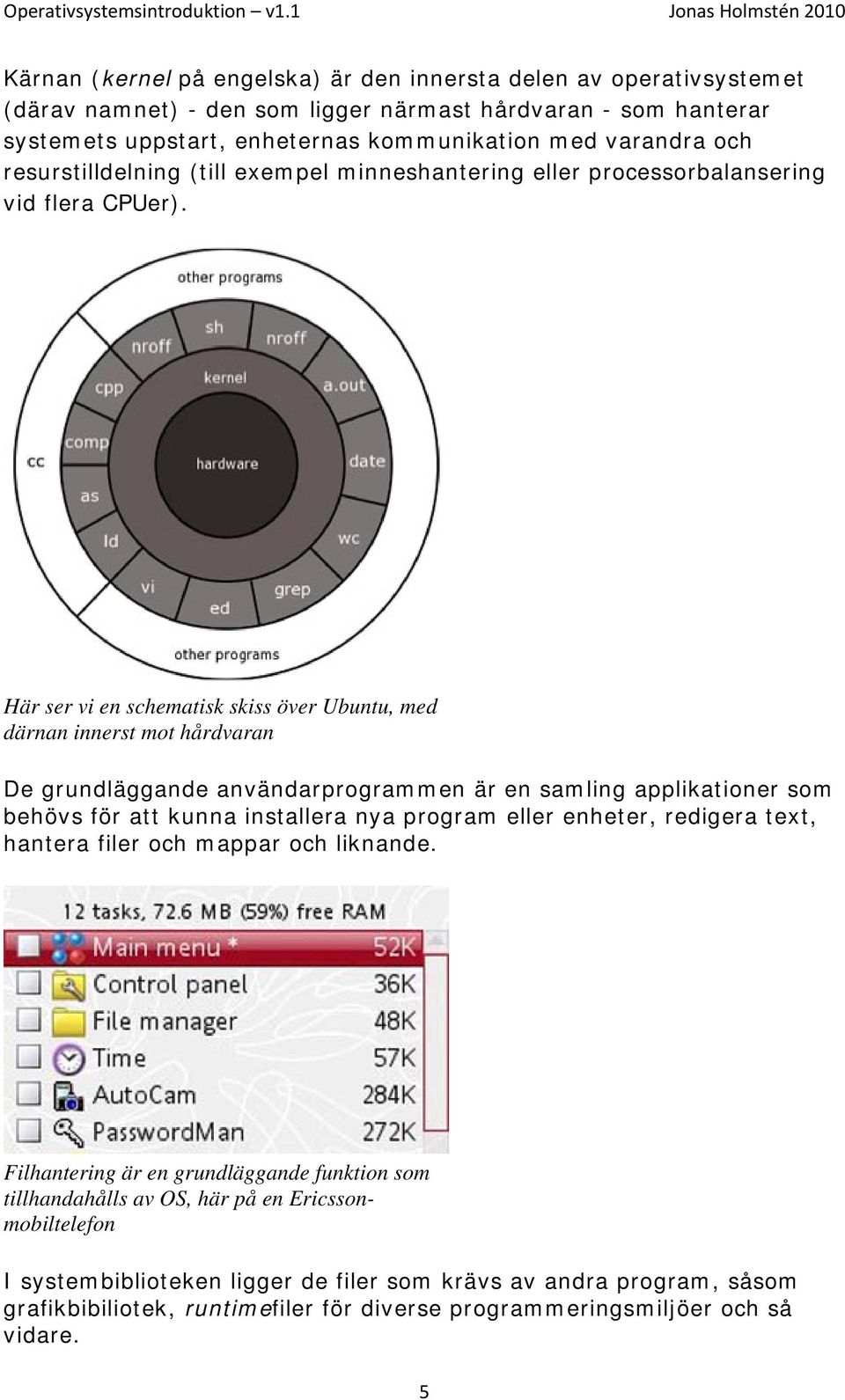 Här ser vi en schematisk skiss över Ubuntu, med därnan innerst mot hårdvaran De grundläggande användarprogrammen är en samling applikationer som behövs för att kunna installera nya program eller