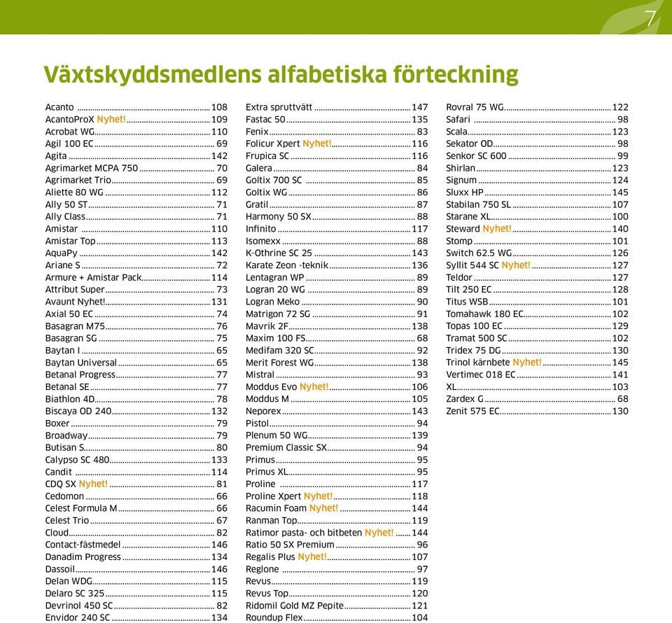 .. 76 Basagran SG... 75 Baytan I... 65 Baytan Universal... 65 Betanal Progress... 77 Betanal SE... 77 Biathlon 4D... 78 Biscaya OD 240...132 Boxer... 79 Broadway... 79 Butisan S... 80 Calypso SC 480.