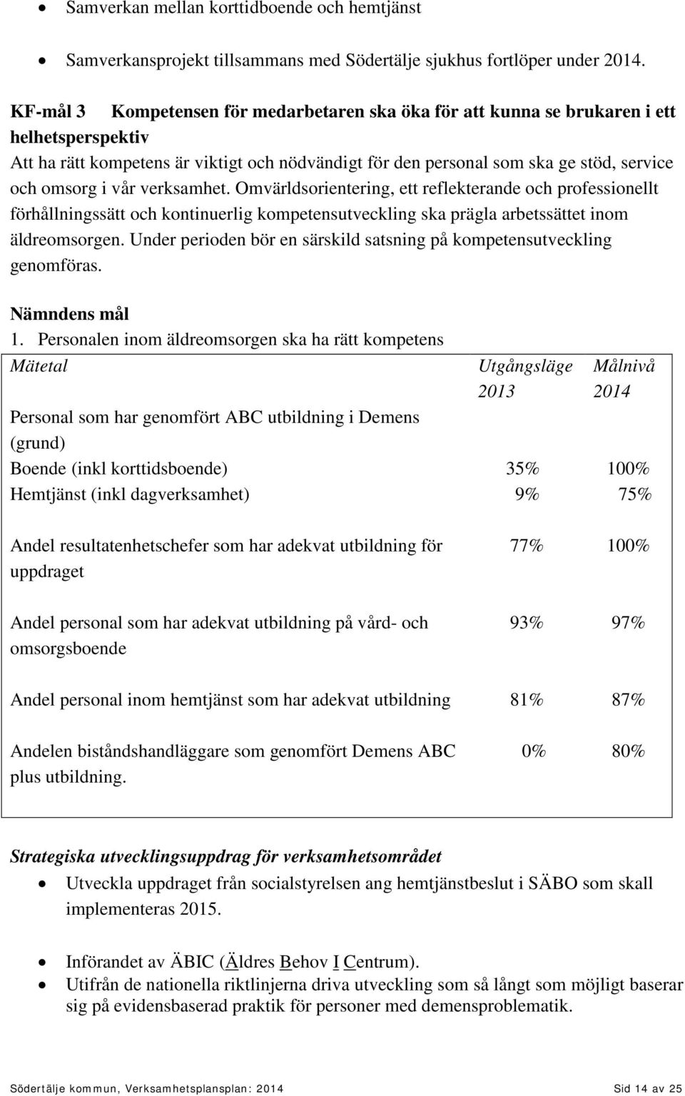 vår verksamhet. Omvärldsorientering, ett reflekterande och professionellt förhållningssätt och kontinuerlig kompetensutveckling ska prägla arbetssättet inom äldreomsorgen.