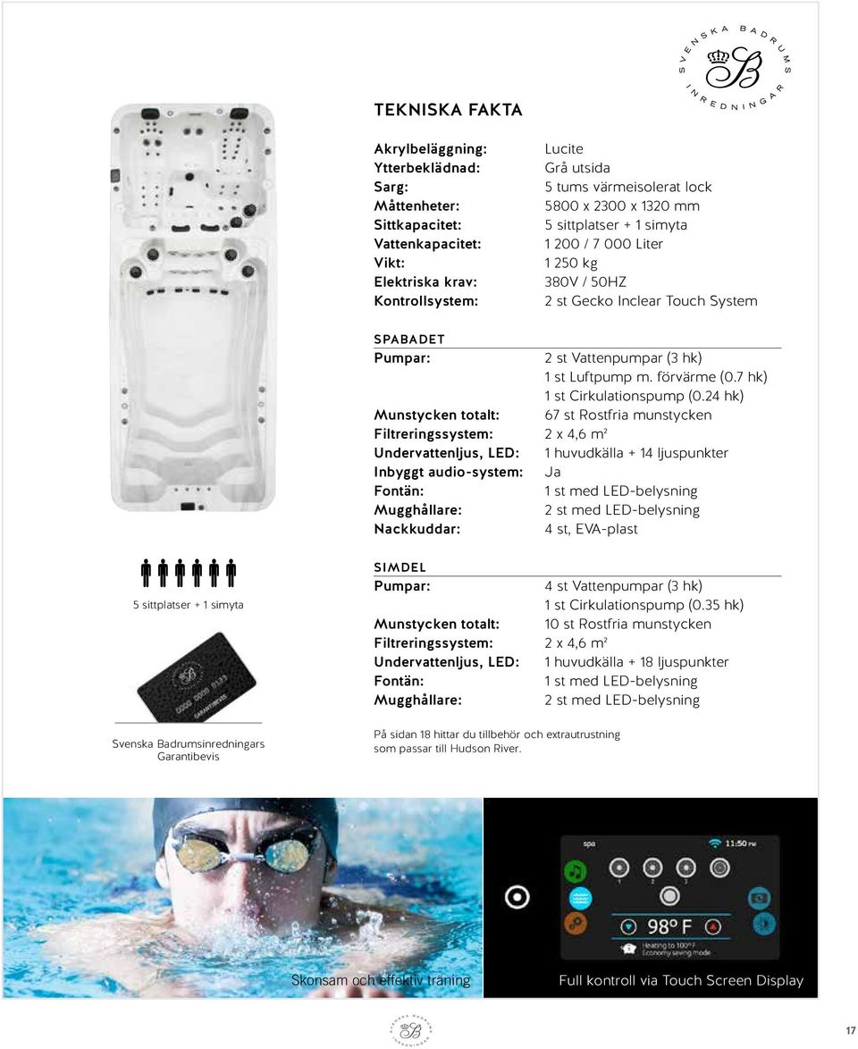 audio-system: Fontän: Mugghållare: Nackkuddar: 2 st Vattenpumpar (3 hk) 1 st Luftpump m. förvärme (0.7 hk) 1 st Cirkulationspump (0.