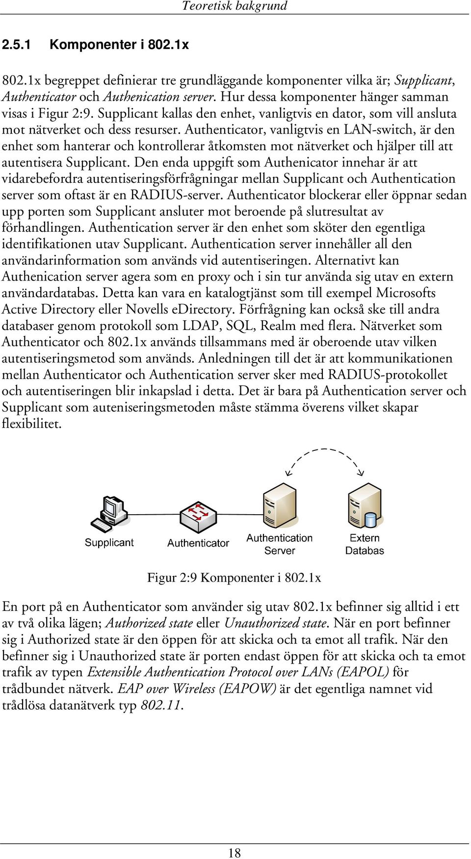 Authenticator, vanligtvis en LAN-switch, är den enhet som hanterar och kontrollerar åtkomsten mot nätverket och hjälper till att autentisera Supplicant.