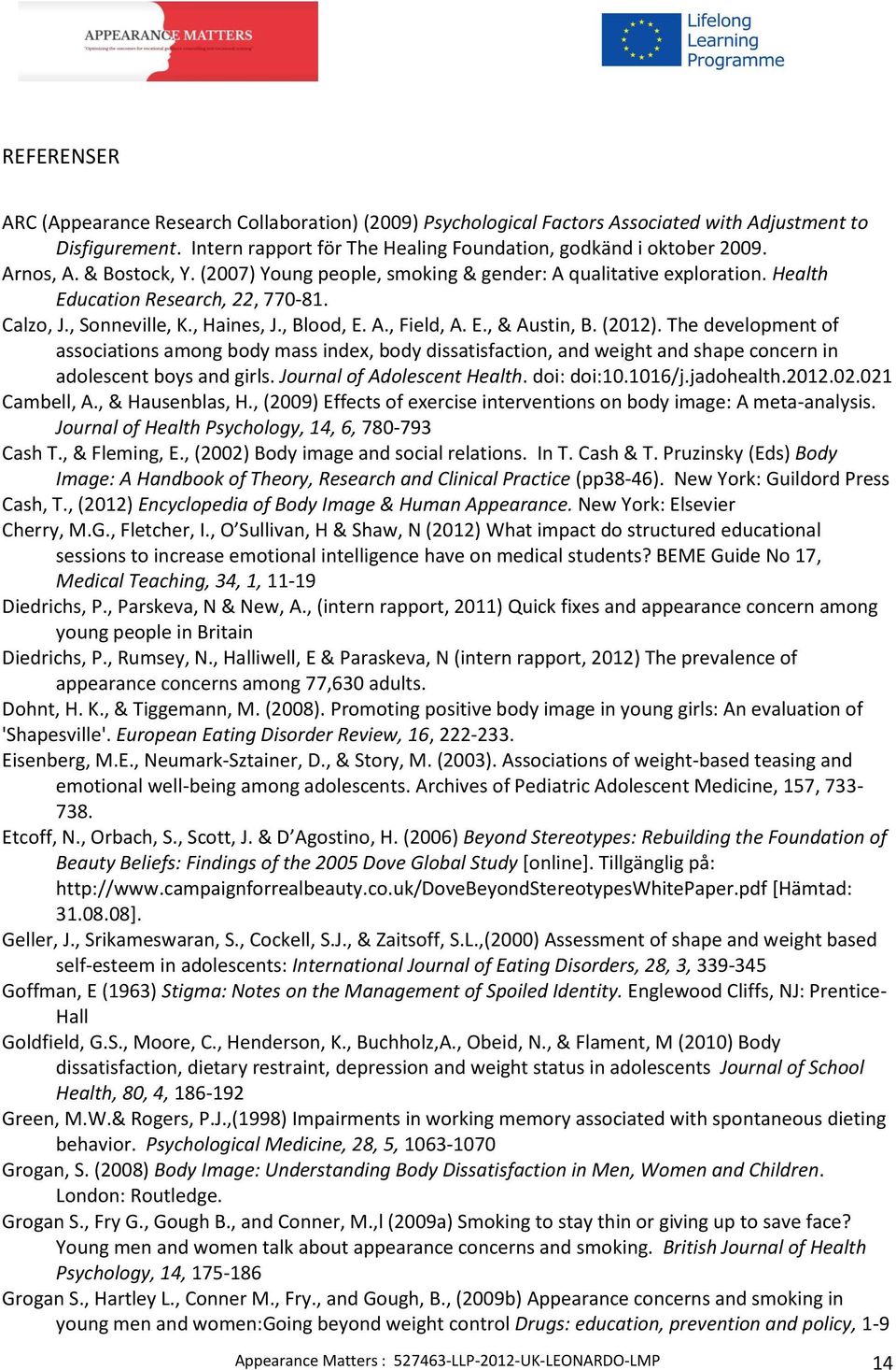 (2012). The development of associations among body mass index, body dissatisfaction, and weight and shape concern in adolescent boys and girls. Journal of Adolescent Health. doi: doi:10.1016/j.