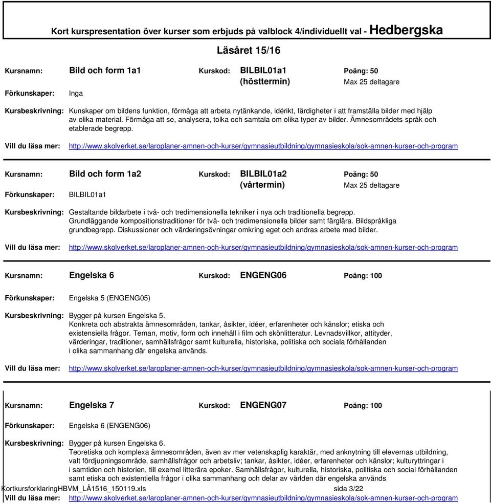 Förmåga att se, analysera, tolka och samtala om olika typer av bilder. Ämnesområdets språk och etablerade begrepp.