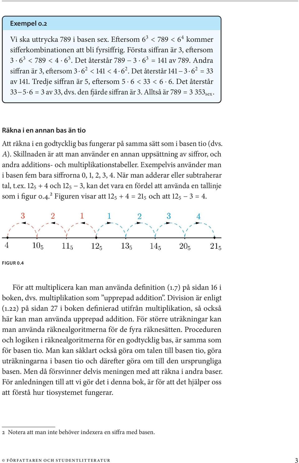 den fjärde siffran är 3. Alltså är 789 = 3 353sex. Räkna i en annan bas än tio Att räkna i en godtycklig bas fungerar på samma sätt som i basen tio (dvs. A).