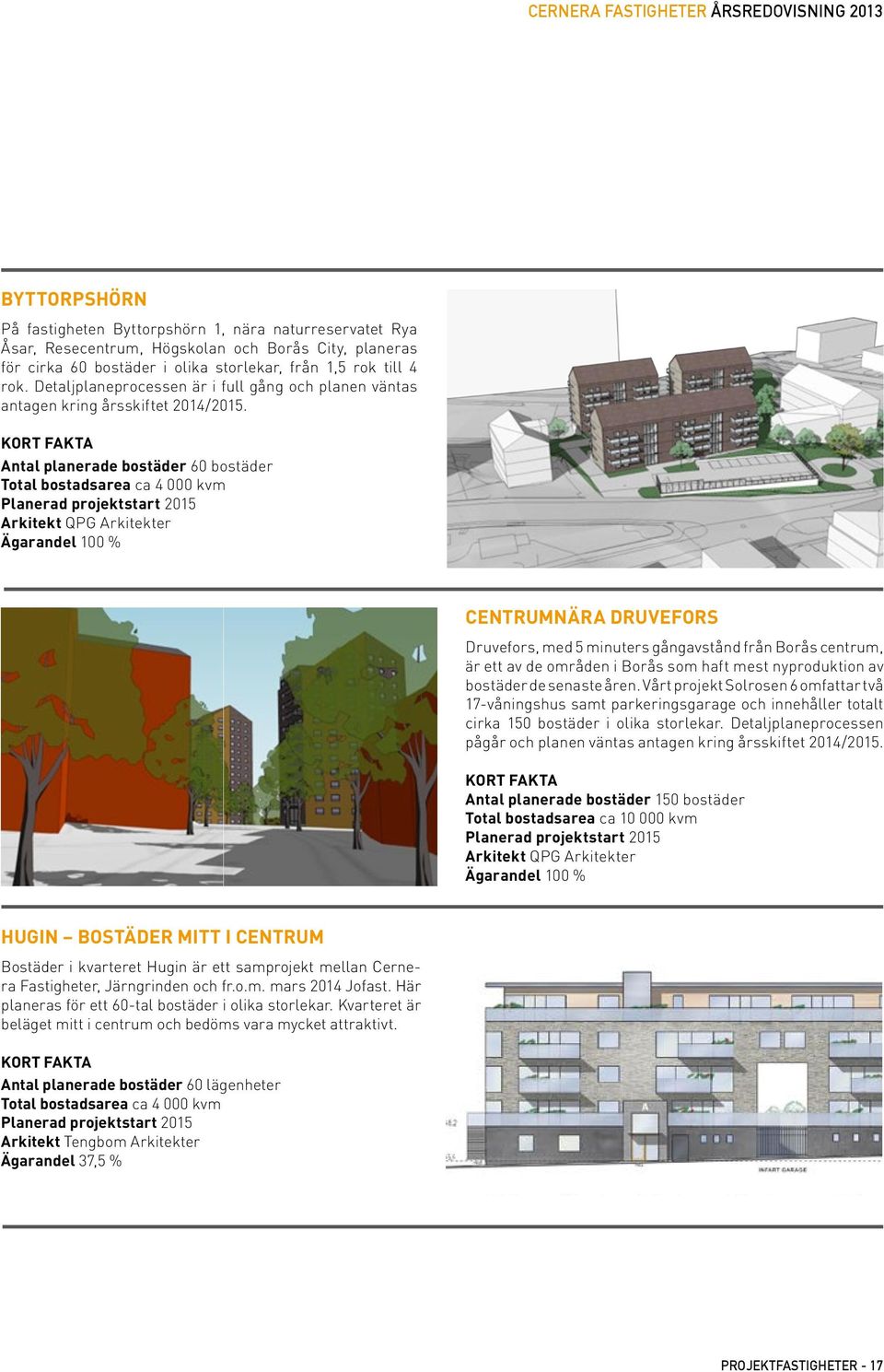 KORT FAKTA Antal planerade bostäder 60 bostäder Total bostadsarea ca 4 000 kvm Planerad projektstart 2015 Arkitekt QPG Arkitekter Ägarandel 100 % CENTRUMNÄRA DRUVEFORS Druvefors, med 5 minuters