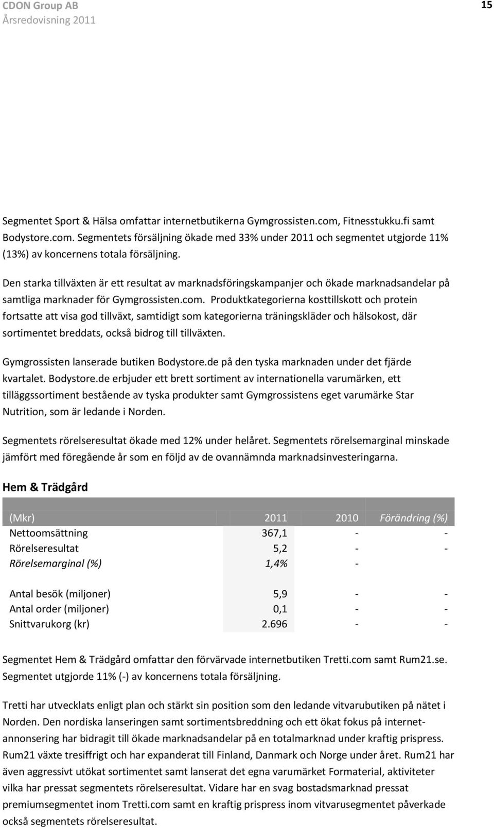 Produktkategorierna kosttillskott och protein fortsatte att visa god tillväxt, samtidigt som kategorierna träningskläder och hälsokost, där sortimentet breddats, också bidrog till tillväxten.