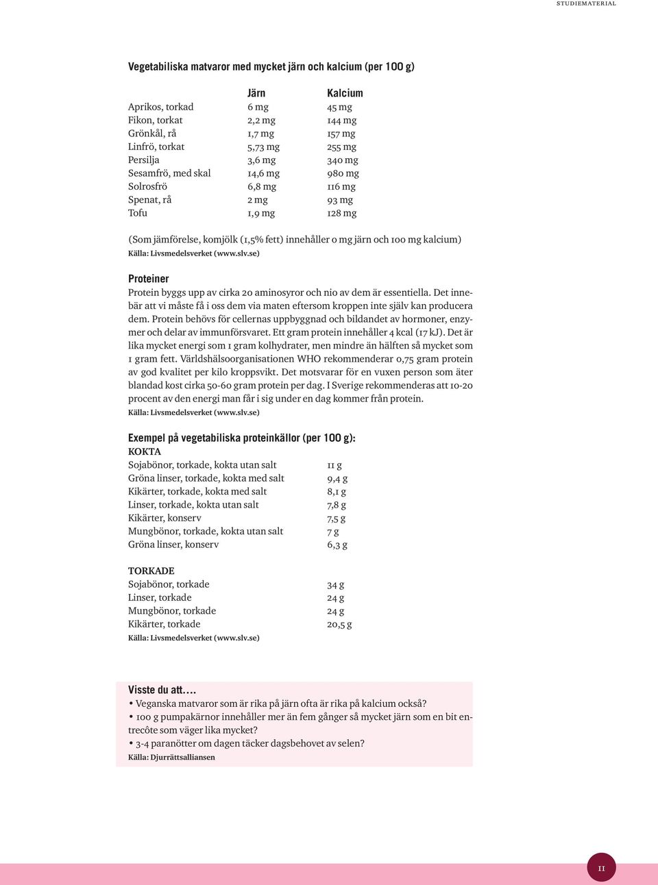 kalcium) Källa: Livsmedelsverket (www.slv.se) Proteiner Protein byggs upp av cirka 20 aminosyror och nio av dem är essentiella.