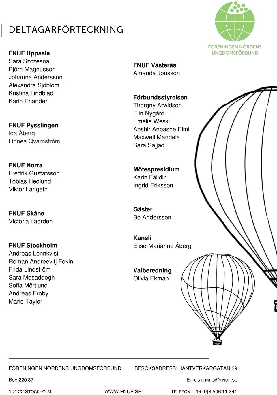 Fälldin Ingrid Eriksson FNUF Skåne Victoria Laorden FNUF Stockholm Andreas Lennkvist Roman Andreevitj Fokin Frida Lindström Sara Mosaddegh Sofia Mörtlund Andreas Froby Marie Taylor Gäster Bo