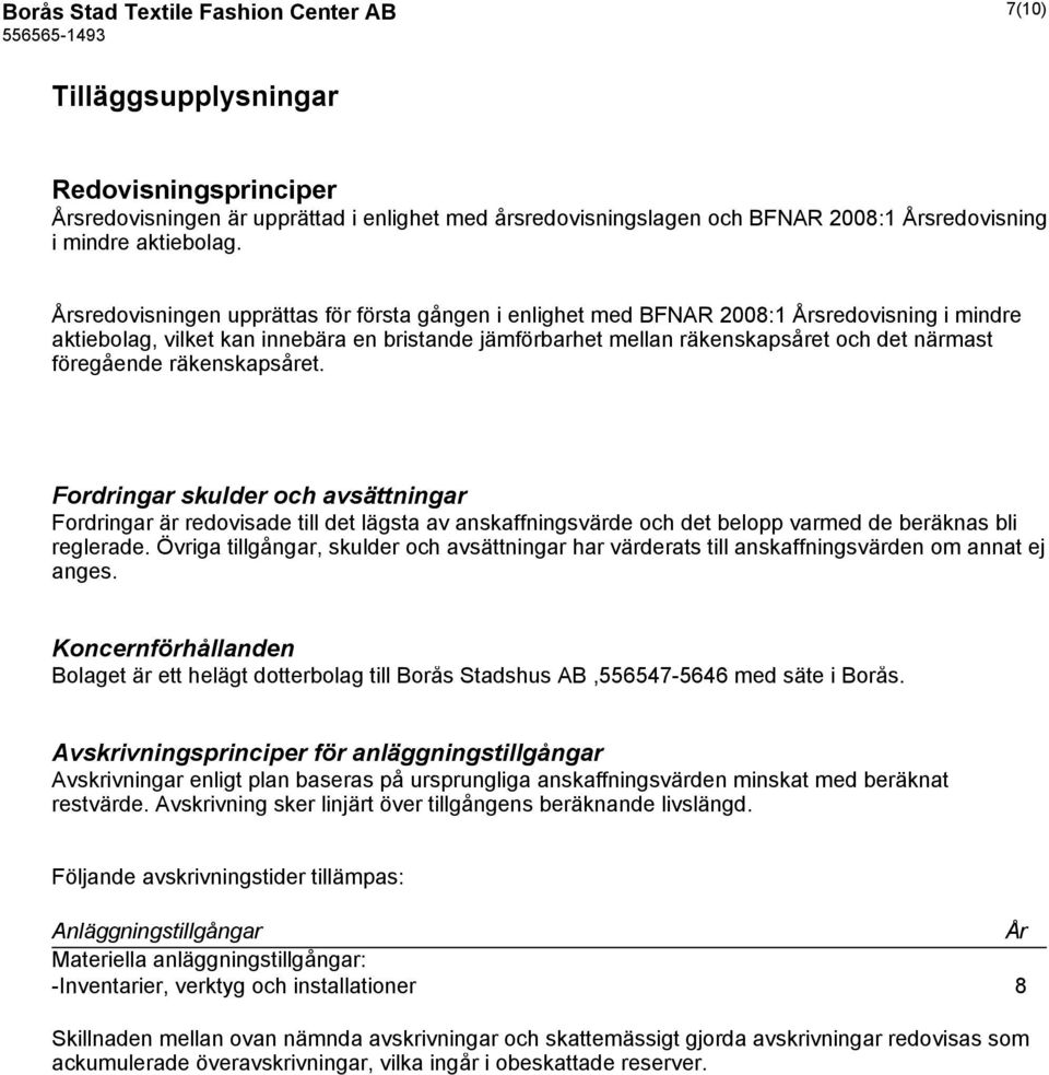 Årsredovisningen upprättas för första gången i enlighet med BFNAR 2008:1 Årsredovisning i mindre aktiebolag, vilket kan innebära en bristande jämförbarhet mellan räkenskapsåret och det närmast