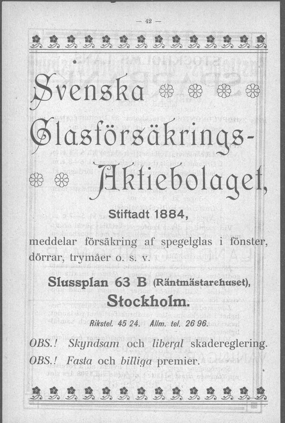 SIusspIan 63 B (Räntmästarehuset), Stockholm. Rikstel.