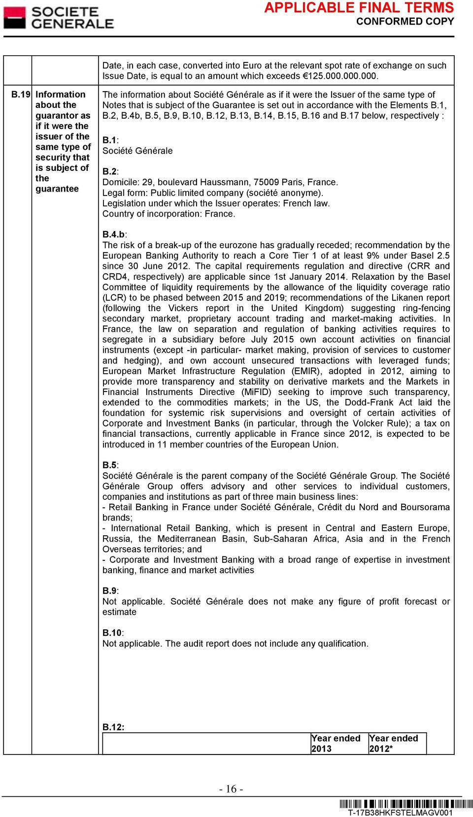 type of Notes that is subject of the Guarantee is set out in accordance with the Elements B.1, B.2, B.4b, B.5, B.9, B.10, B.12, B.13, B.14, B.15, B.16 and B.17 below, respectively : B.