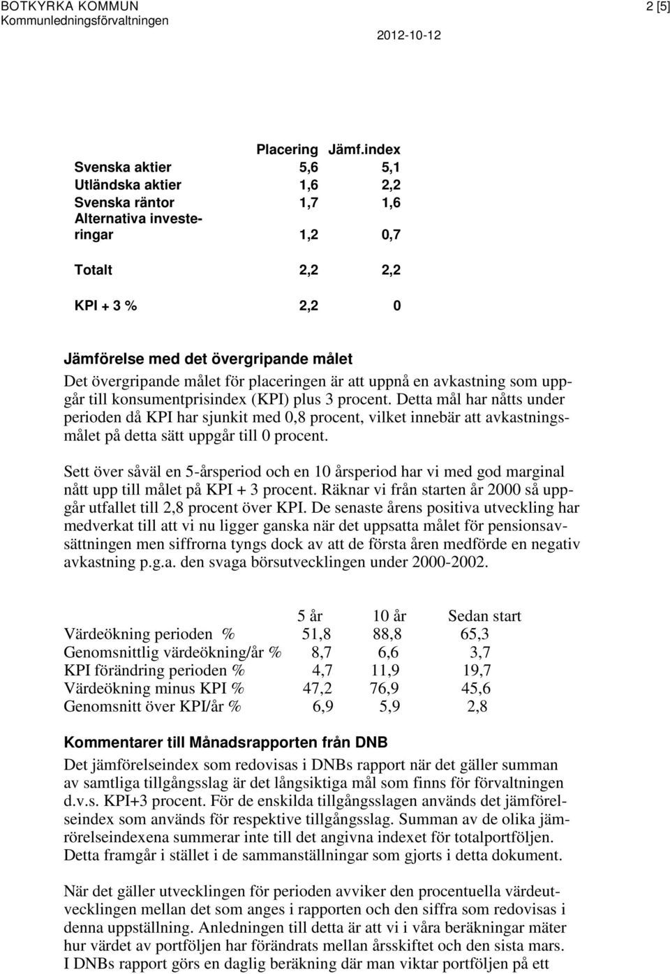 målet för placeringen är att uppnå en avkastning som uppgår till konsumentprisindex (KPI) plus 3 procent.