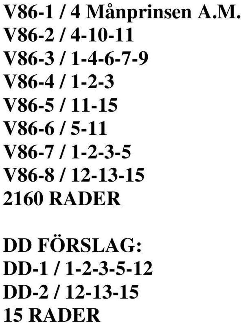 V86-2 / 4-10-11 V86-3 / 1-4-6-7-9 V86-4 / 1-2-3