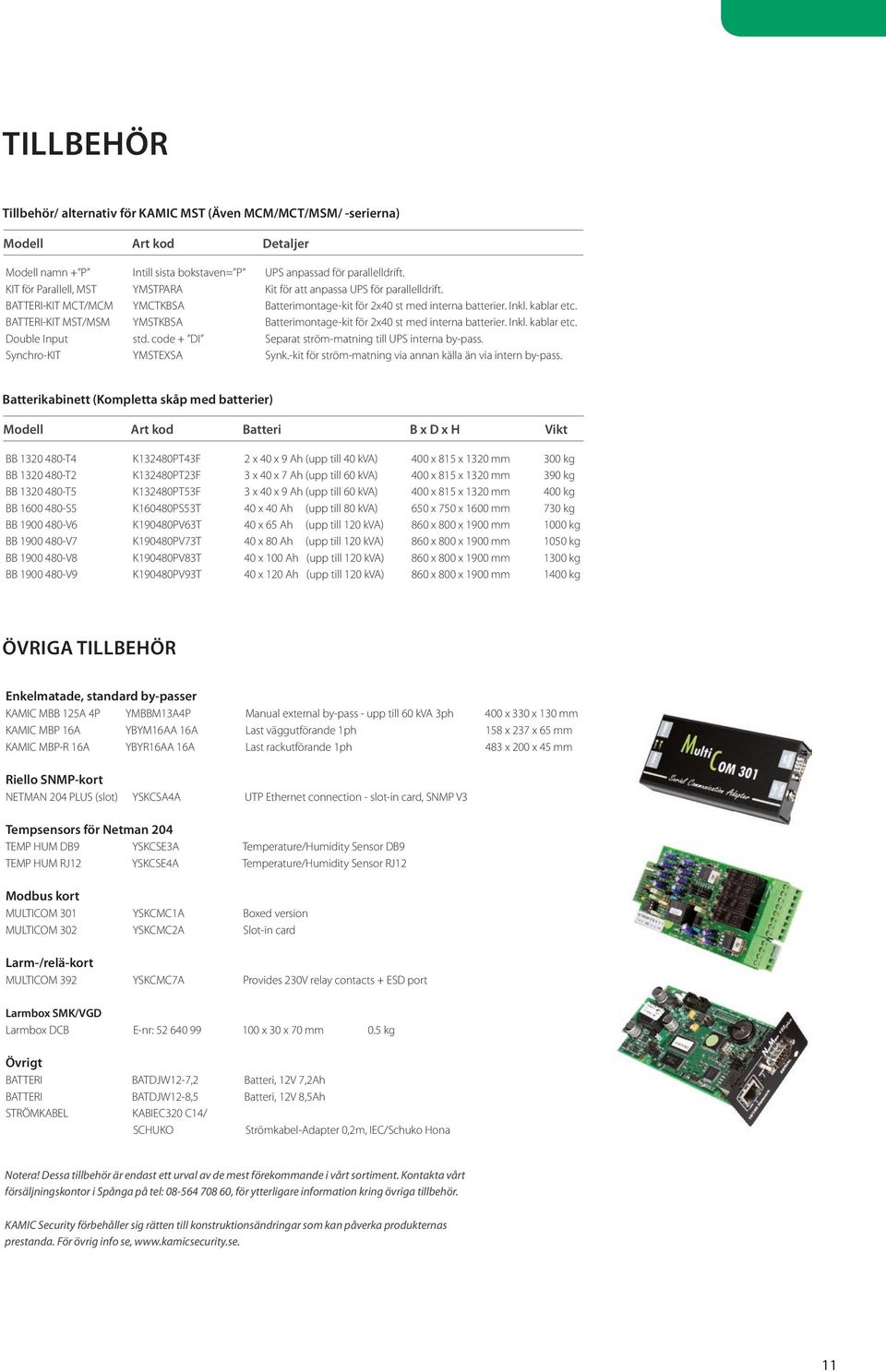 BATTERI-KIT MST/MSM YMSTKBSA Batterimontage-kit för 2x40 st med interna batterier. Inkl. kablar etc. Double Input std. code + DI Separat ström-matning till UPS interna by-pass.