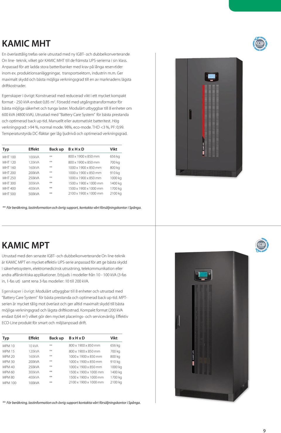 Egenskaper i övrigt: Konstruerad med reducerad vikt i ett mycket kompakt format - 250 kva endast 0,85 m 2. Försedd med utgångstransformator för bästa möjliga säkerhet och tunga laster.