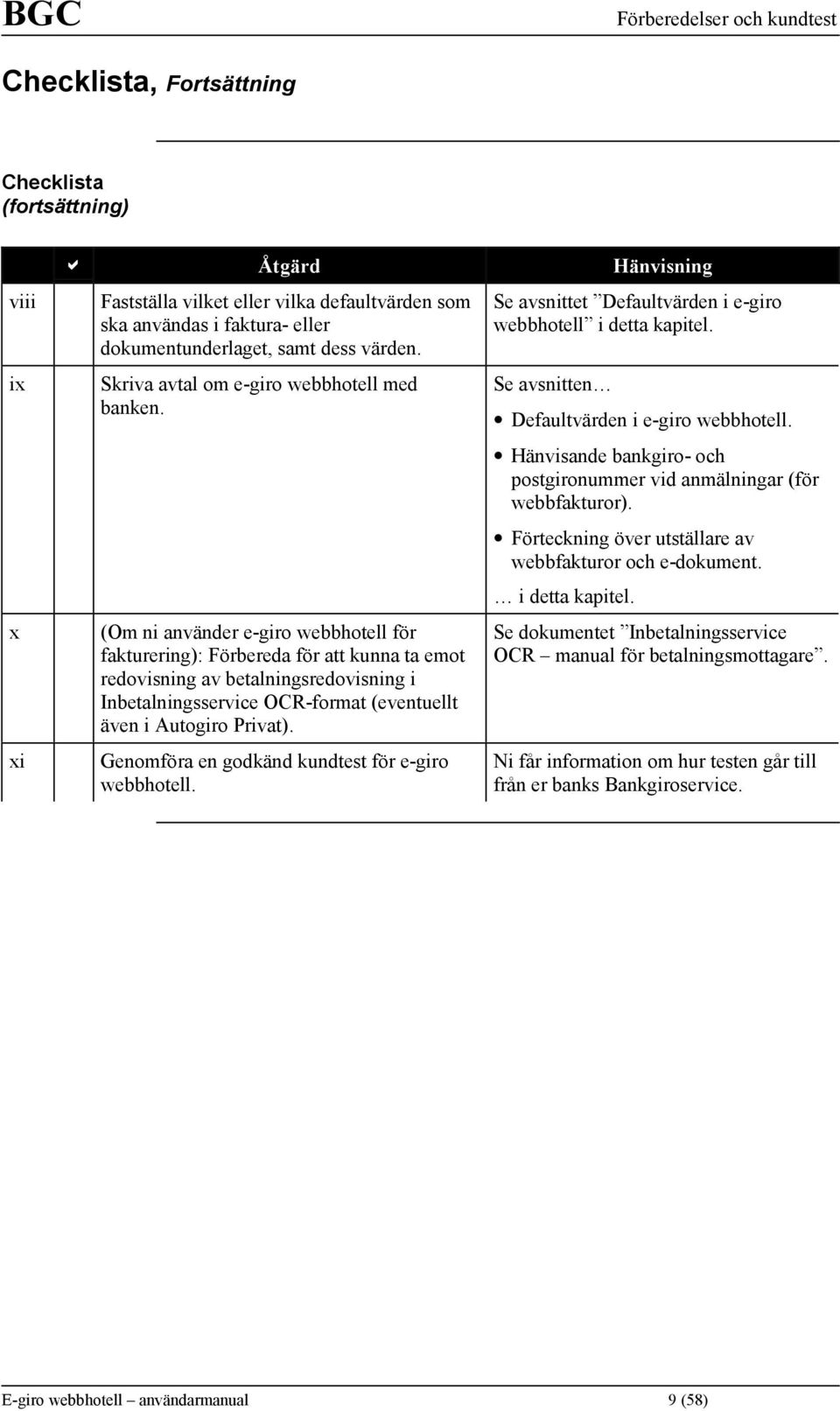 (Om ni använder e-giro webbhotell för fakturering): Förbereda för att kunna ta emot redovisning av betalningsredovisning i Inbetalningsservice OCR-format (eventuellt även i Autogiro Privat).