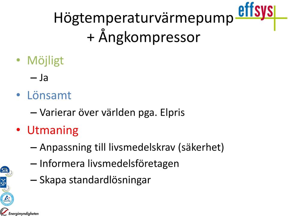 Elpris Utmaning Anpassning till livsmedelskrav