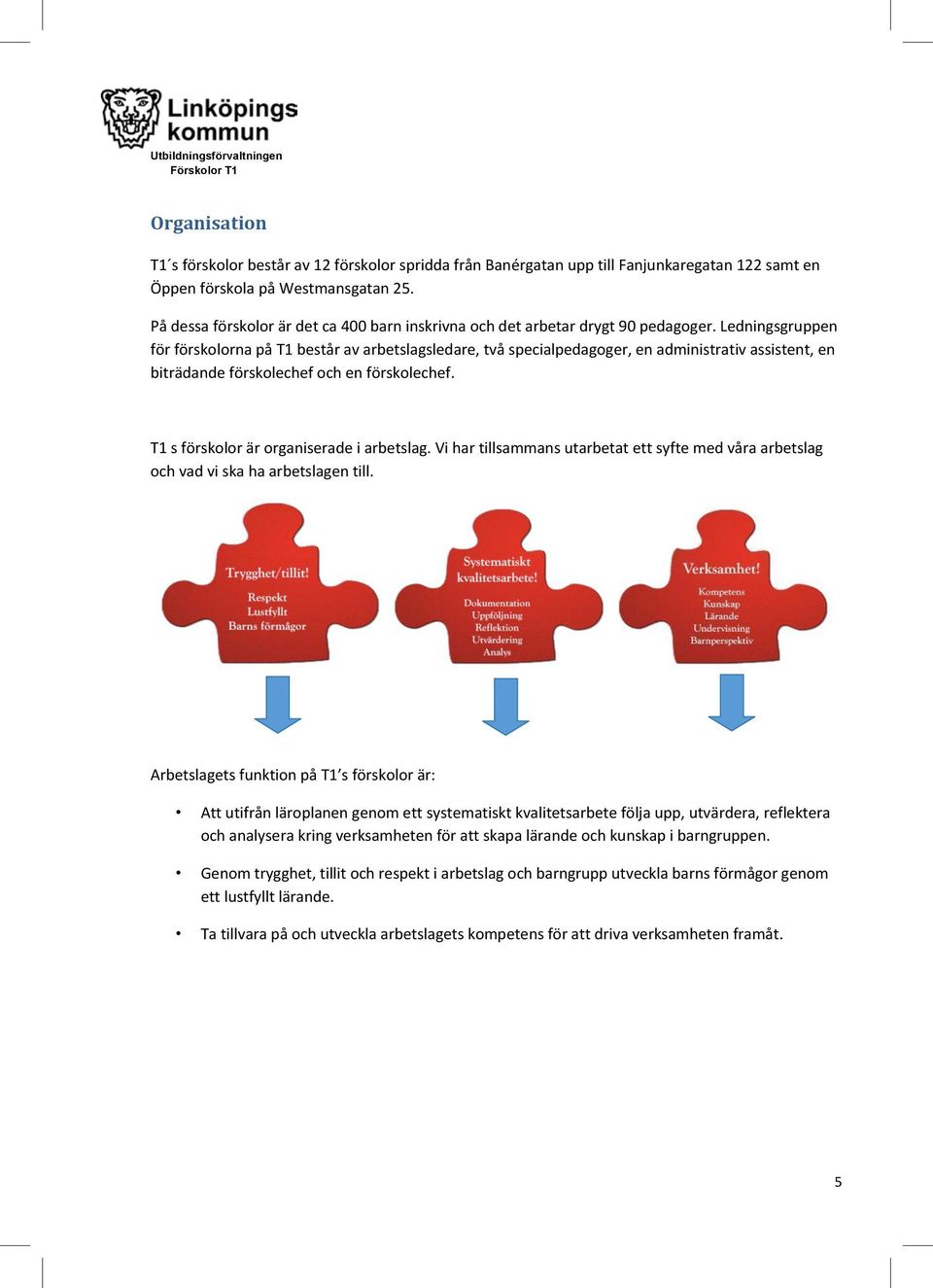 Ledningsgruppen för förskolorna på T1 består av arbetslagsledare, två specialpedagoger, en administrativ assistent, en biträdande förskolechef och en förskolechef.