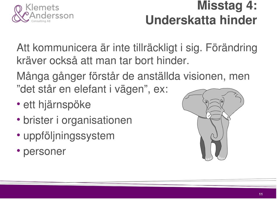 Många gånger förstår de anställda visionen, men det står en elefant