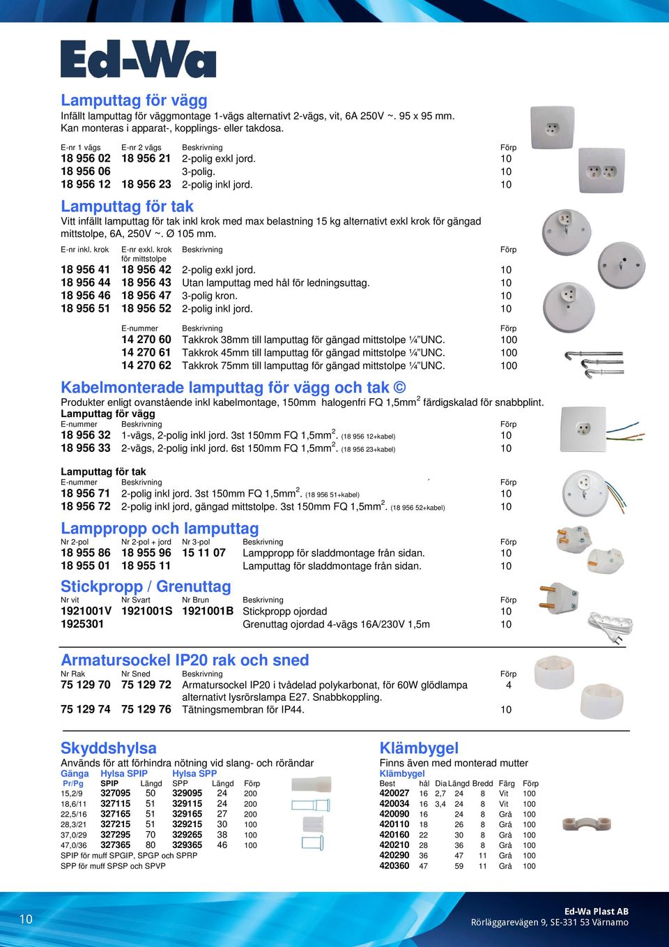 0 Lamputtag för tak Vitt infällt lamputtag för tak inkl krok med max belastning 5 kg alternativt exkl krok för gängad mittstolpe, 6A, 250V ~. Ø 05 mm. E-nr inkl. krok E-nr exkl.