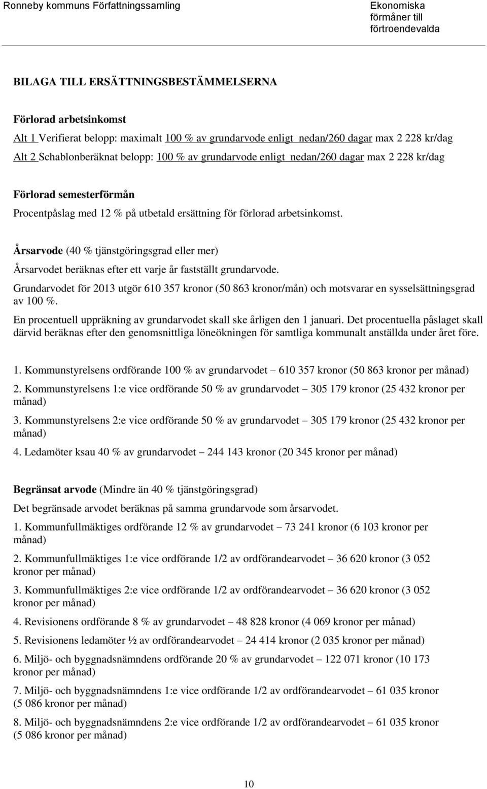 Årsarvode (40 % tjänstgöringsgrad eller mer) Årsarvodet beräknas efter ett varje år fastställt grundarvode.