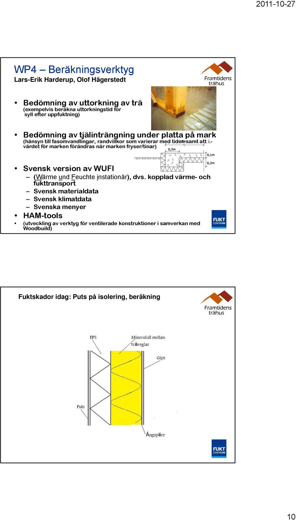 när marken fryser/tinar) Svensk version av WUFI (Wärme und Feuchte instationär), dvs.