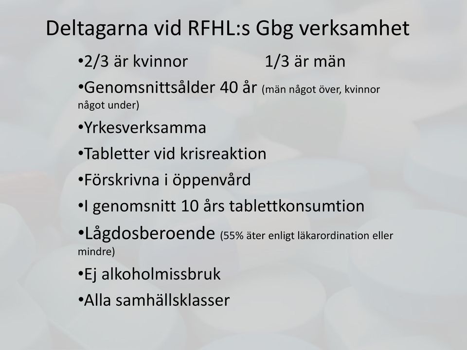 krisreaktion Förskrivna i öppenvård I genomsnitt 10 års tablettkonsumtion