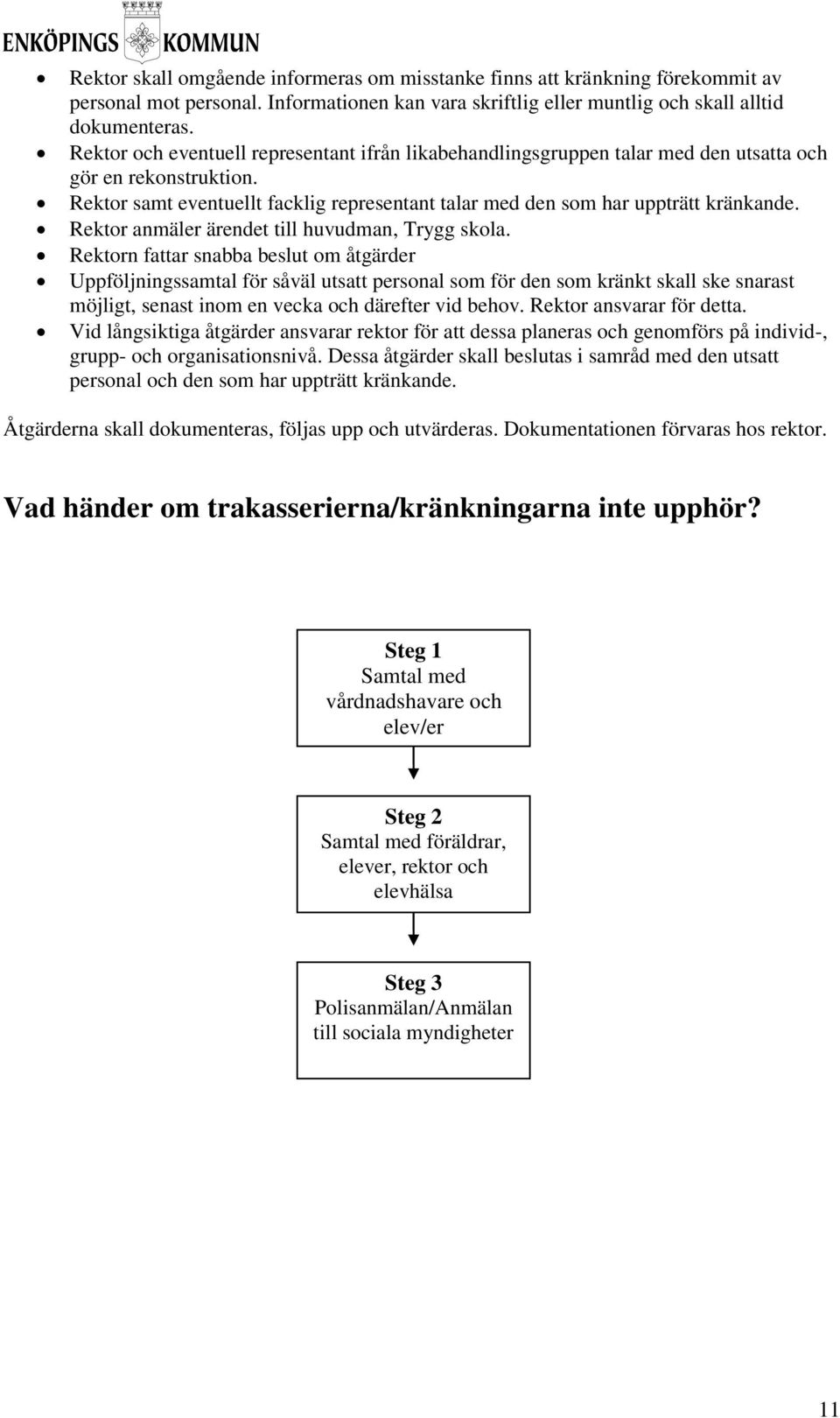 Rektor anmäler ärendet till huvudman, Trygg skola.