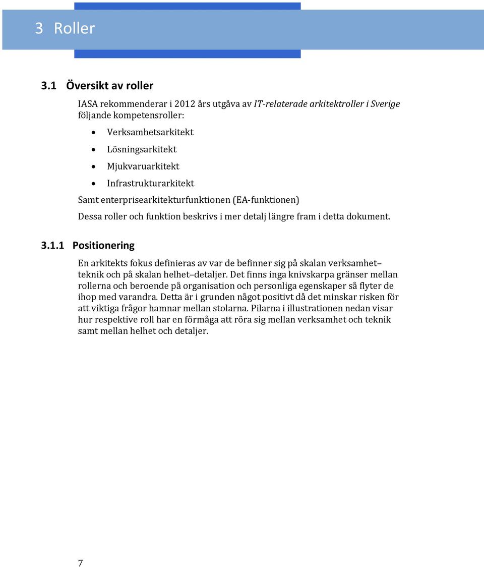 Infrastrukturarkitekt Samt enterprisearkitekturfunktionen (EA-funktionen) Dessa roller och funktion beskrivs i mer detalj längre fram i detta dokument. 3.1.