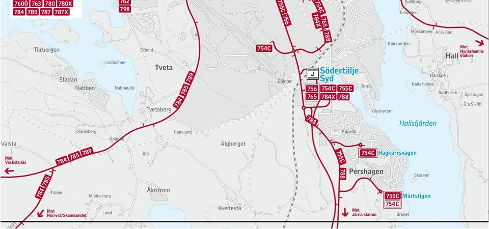 9 Tibble Backen Radhusen G:a Siklöt C 788 755 Mot Vackstanäs 789 Fruåker Glashyttan Hagalund Knäppe Valsta F Mot Nynäshamns station Halls holme Torpa 78 8 Ramsberg a p