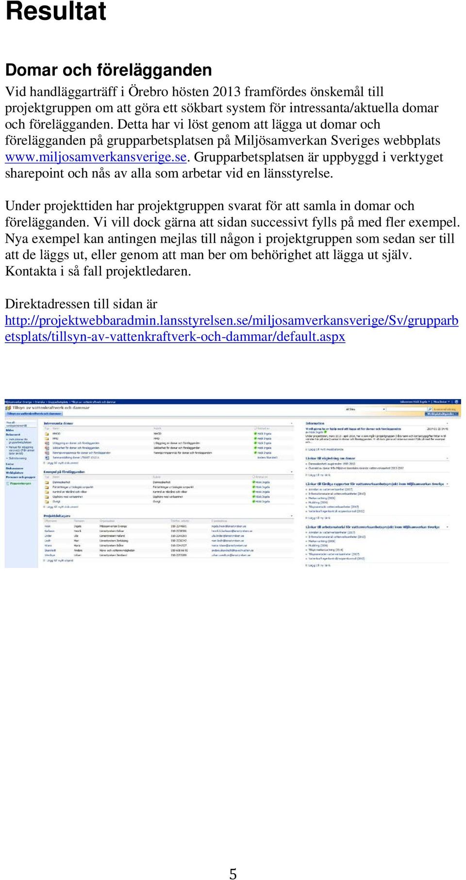 Under projekttiden har projektgruppen svarat för att samla in domar och förelägganden. Vi vill dock gärna att sidan successivt fylls på med fler exempel.