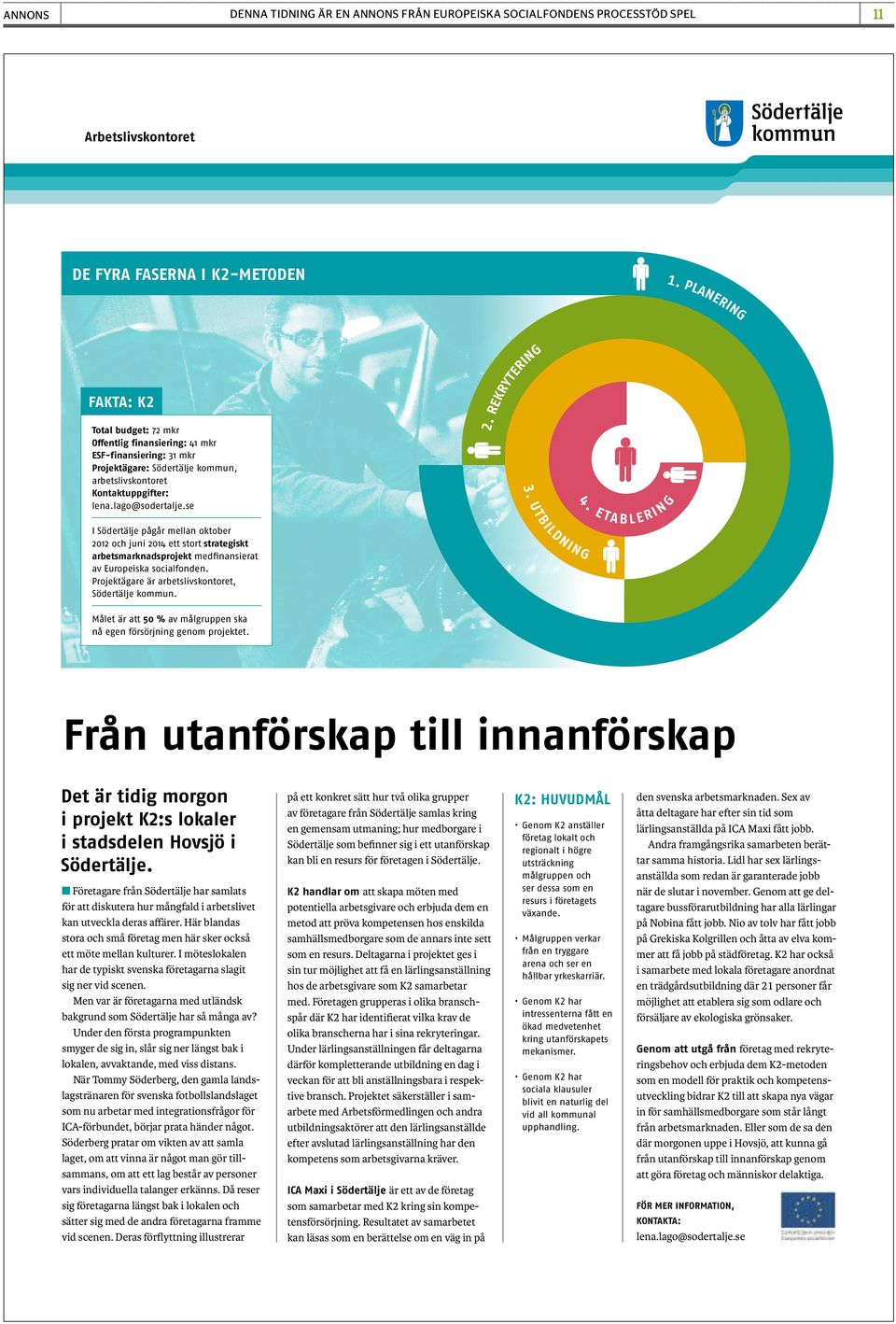 REKRYTERING 4. E TA B L E RI N G 3. UTBILDNING I Södertälje pågår mellan oktober 2012 och juni 2014 ett stort strategiskt arbets marknadsprojekt med finansierat av Europeiska social fonden.