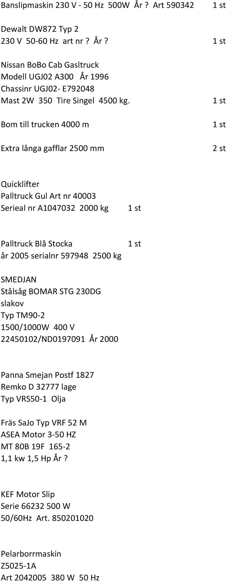 SMEDJAN Stålsåg BOMAR STG 230DG slakov Typ TM90-2 1500/1000W 400 V 22450102/ND0197091 År 2000 Panna Smejan Postf 1827 Remko D 32777 lage Typ VRS50-1 Olja Fräs SaJo Typ VRF 52 M