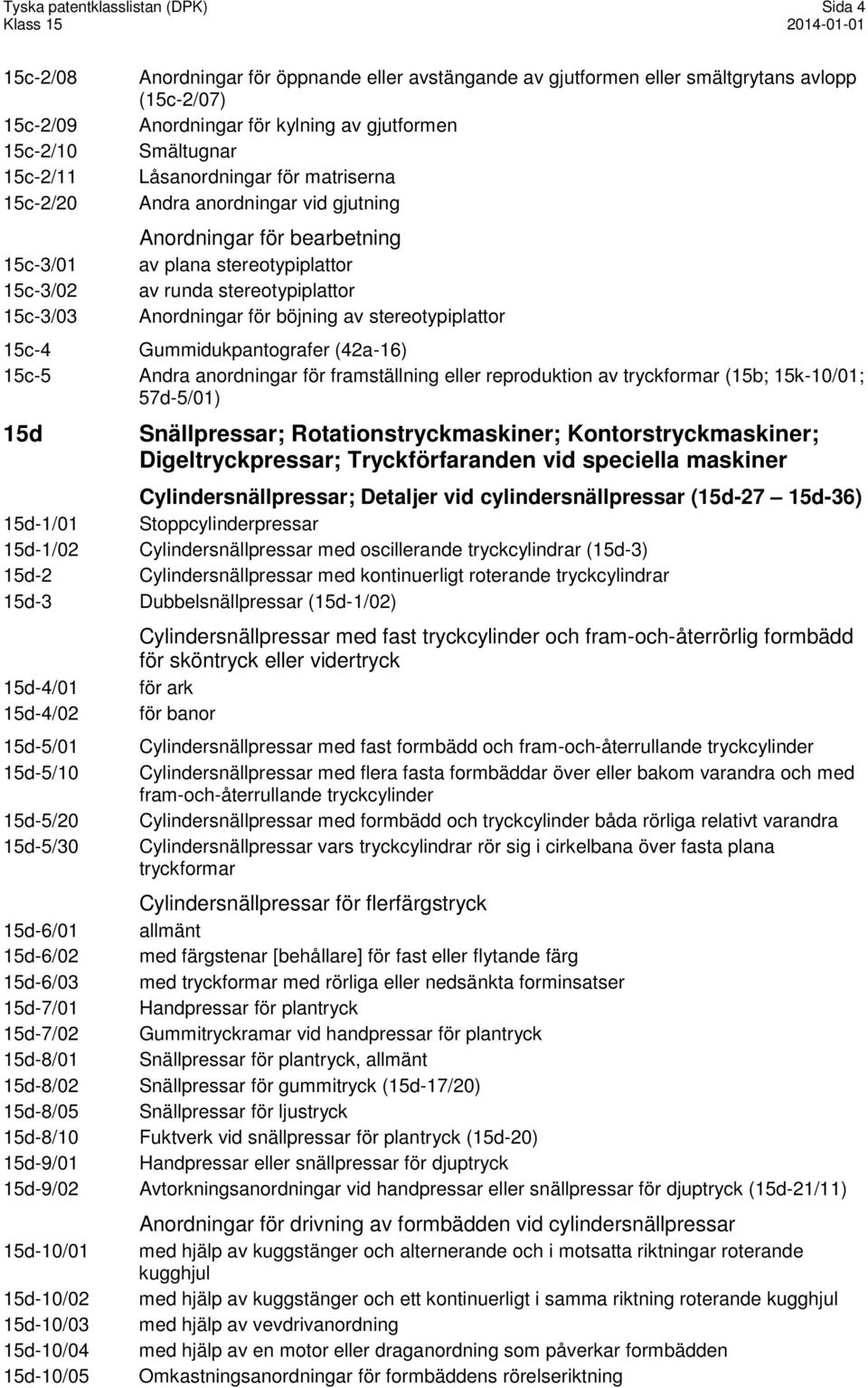 stereotypiplattor Anordningar för böjning av stereotypiplattor 15c-4 Gummidukpantografer (42a-16) 15c-5 Andra anordningar för framställning eller reproduktion av tryckformar (15b; 15k-10/01;