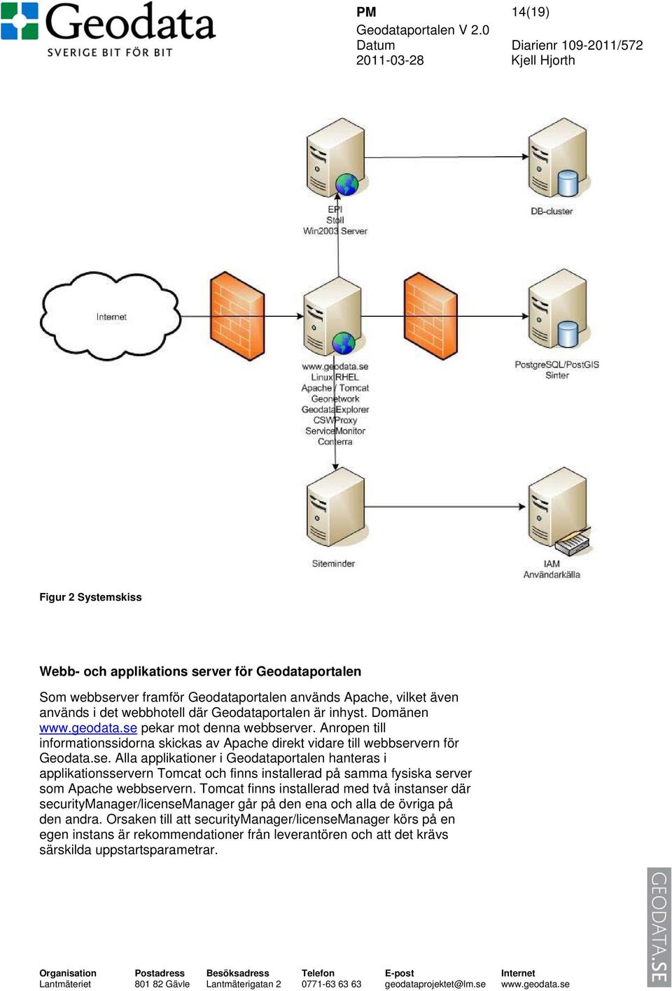 Tomcat finns installerad med två instanser där securitymanager/licensemanager går på den ena och alla de övriga på den andra.