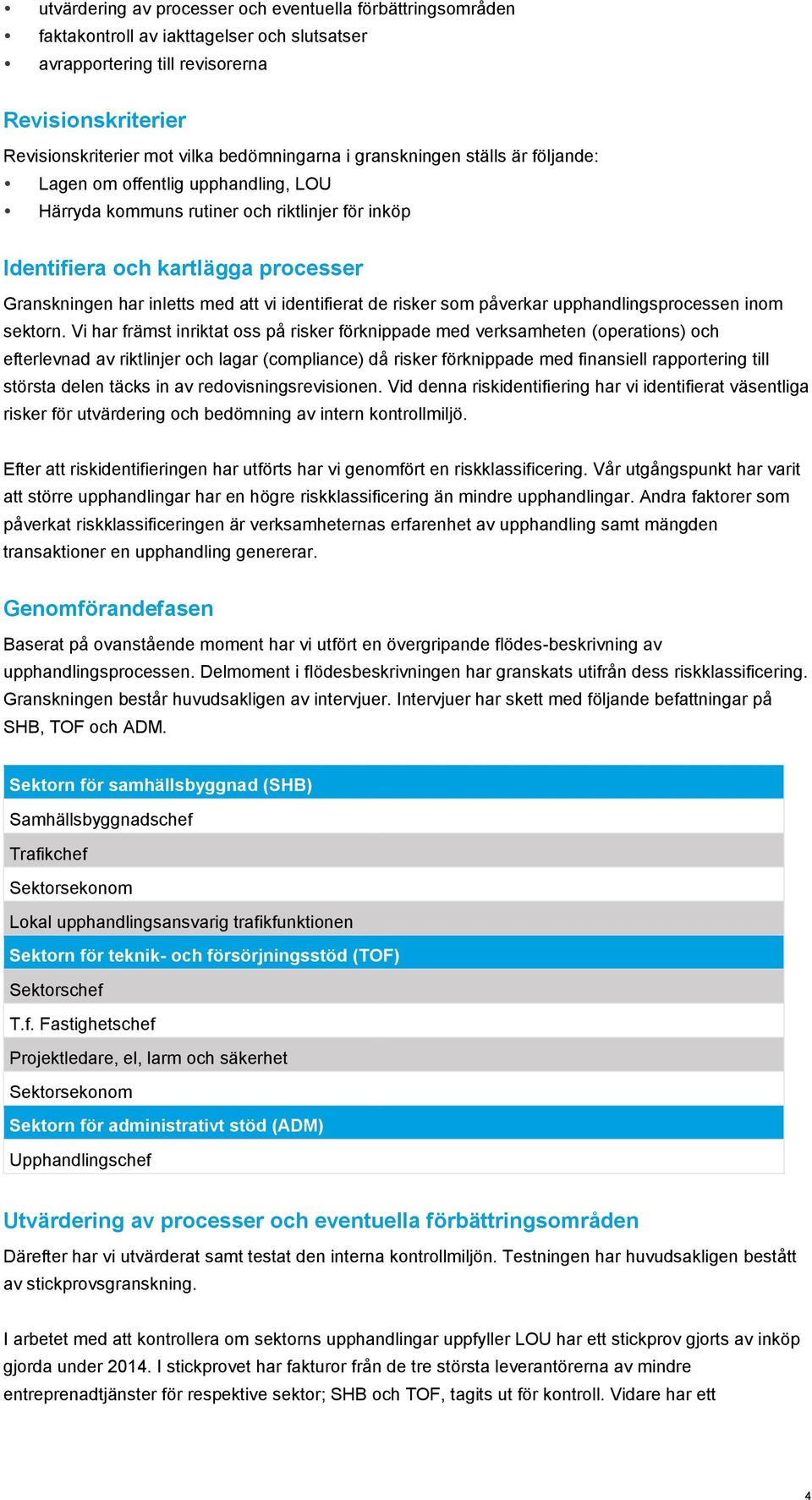 identifierat de risker som påverkar upphandlingsprocessen inom sektorn.