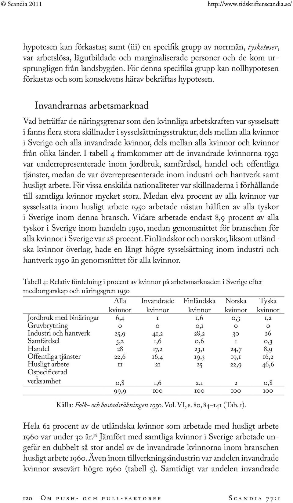 Invandrarnas arbetsmarknad Vad beträffar de näringsgrenar som den kvinnliga arbetskraften var sysselsatt i fanns flera stora skillnader i sysselsättningsstruktur, dels mellan alla kvinnor i Sverige