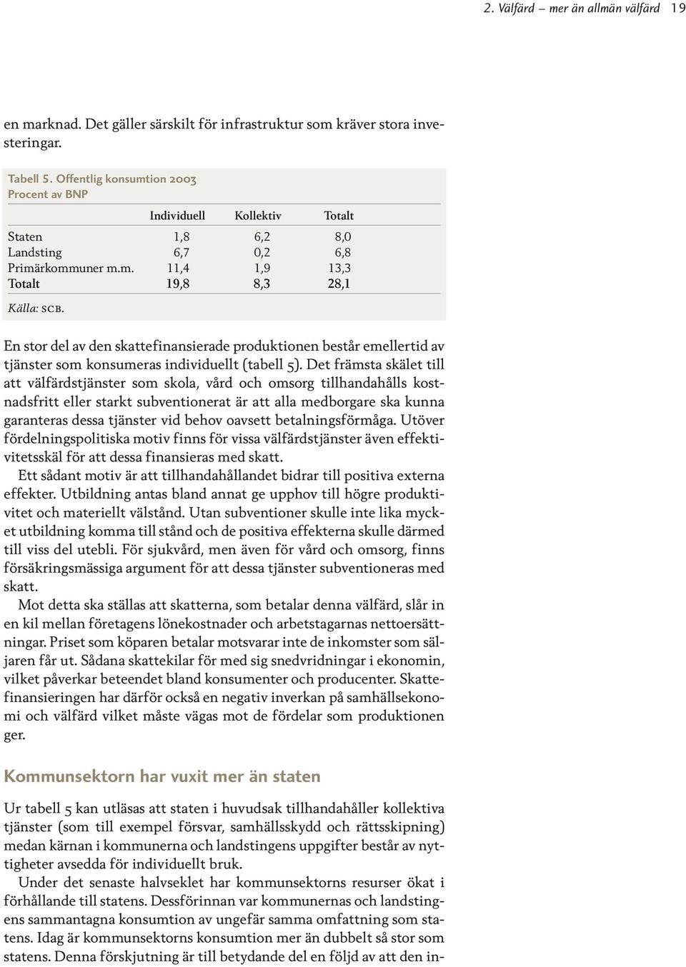 En stor del av den skattefinansierade produktionen består emellertid av tjänster som konsumeras individuellt (tabell 5).