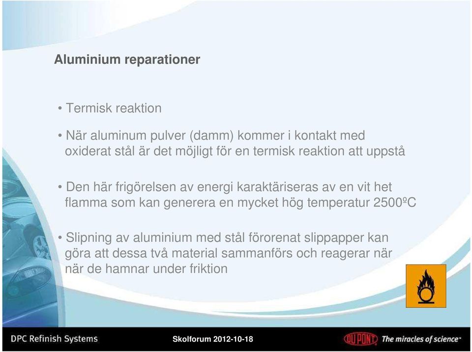 vit het flamma som kan generera en mycket hög temperatur 2500ºC Slipning av aluminium med stål