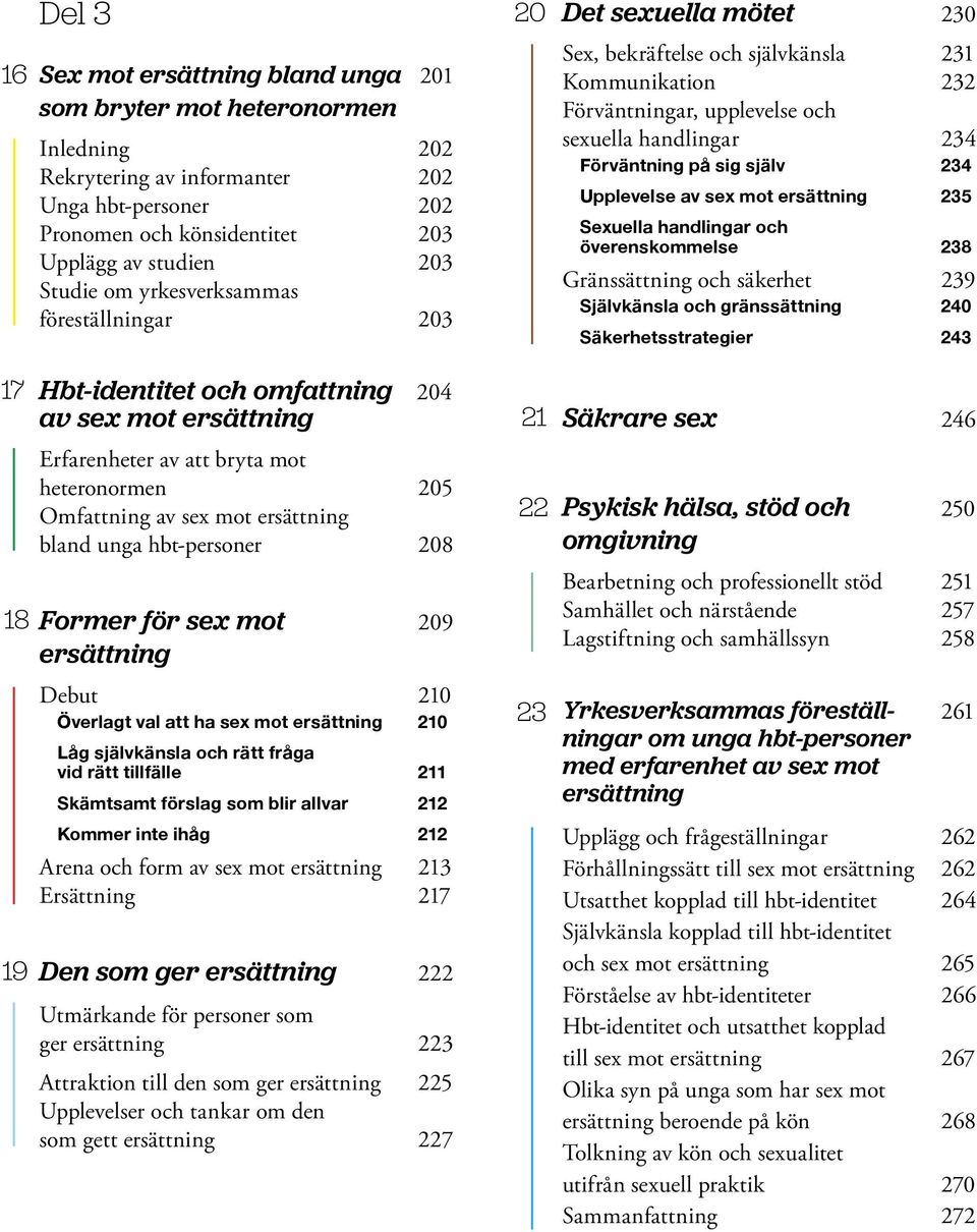 234 Upplevelse av sex mot ersättning 235 Sexuella handlingar och överenskommelse 238 Gränssättning och säkerhet 239 Självkänsla och gränssättning 240 Säkerhetsstrategier 243 17 18 Hbt-identitet och