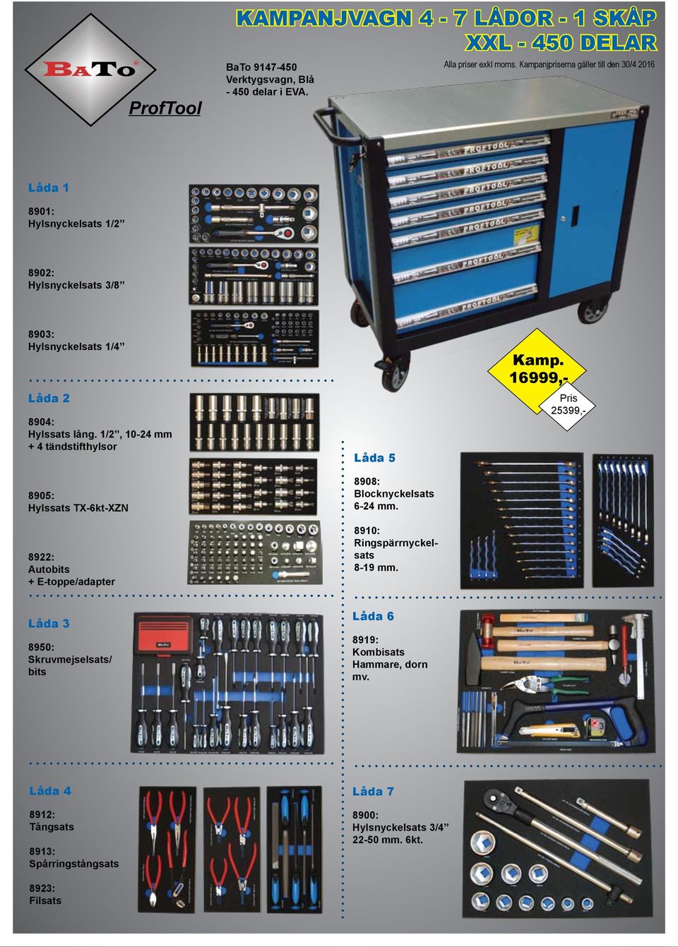 1/2, 10-24 mm + 4 tändstifthylsor Hylssats TX-6kt-XZN 8922: Autobits + E-toppe/adapter Låda 5 8908: Blocknyckelsats 6-24 mm.